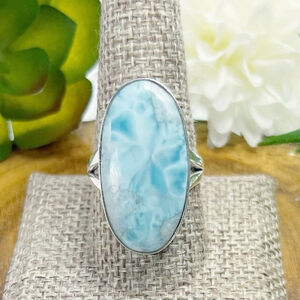 Genuine Larimar Ring Size 10 Chunky Boho Big Long Blue Handmade New 925